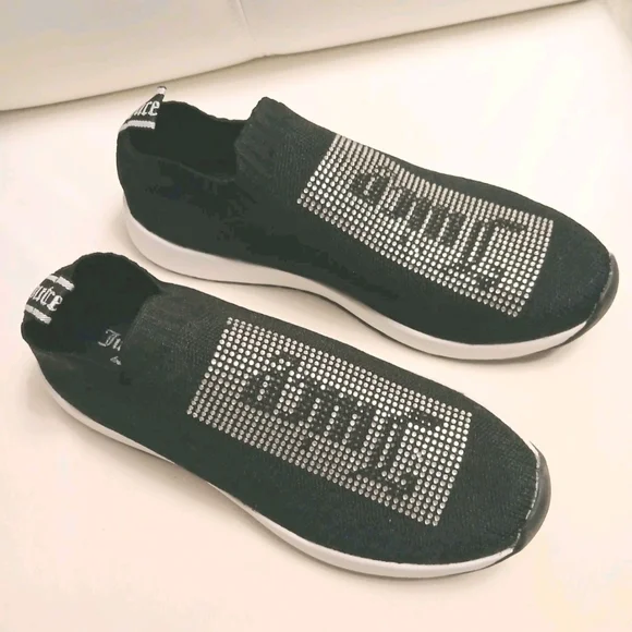 Juicy Couture Black & Silver Rhinestones Detail Slip-On Unisex Sneakers SIZE 7 - Picture 1 of 5